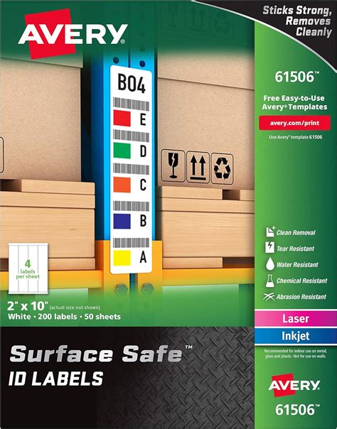 Avery Surface Safe Durable Id Labels Removable Adhesive Water Resistant 2 X 10 200 Labels