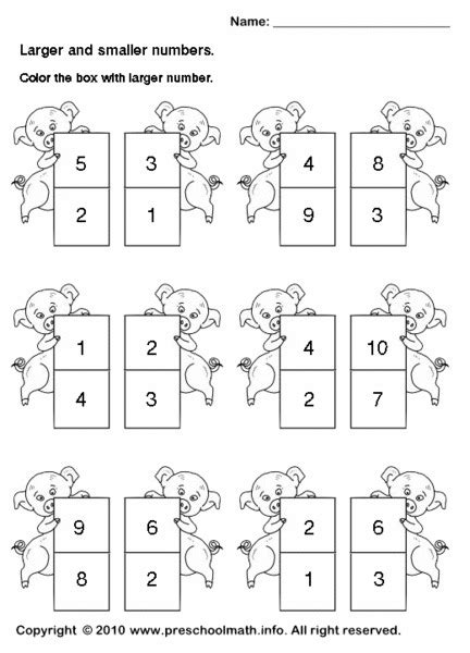 Larger And Smaller Numbers Worksheet For Kindergarten 2nd Grade