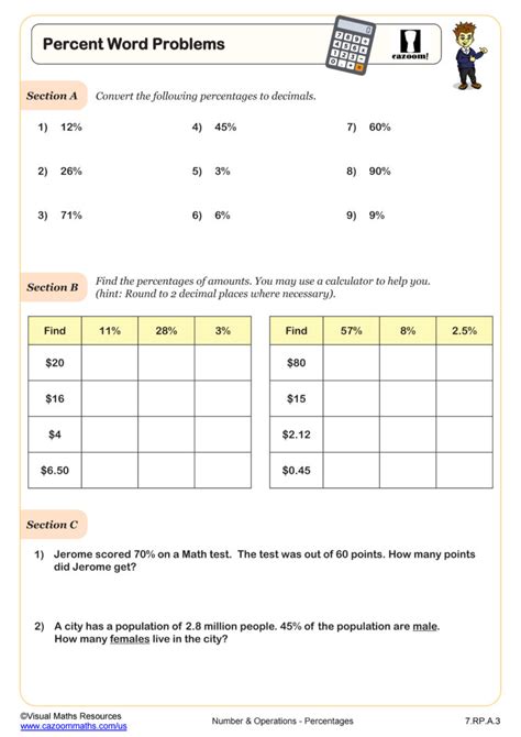 Percent Word Problems Worksheet Pdf Printable Number And Operations