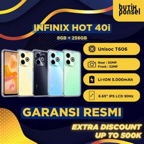 Jual INFINIX Hot 40i 8 256GB Up To 16GB Extended RAM Unisoc T606 90Hz Punch Hole 50MP AI