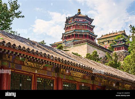 Panorama Of The Hall Of Dispelling Clouds And The Tower Of Buddhist