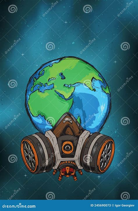 Pollution. Earth with Gas Mask. Humanity is Destroying the Earth Stock Vector - Illustration of ...