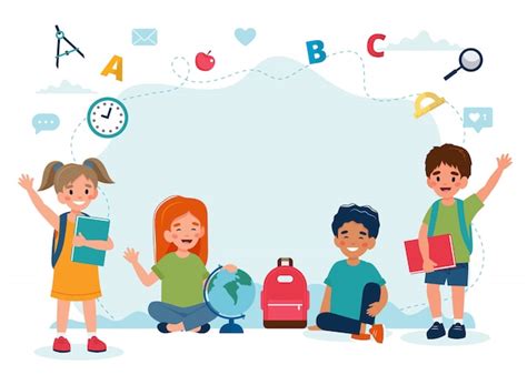 Enfants Heureux En Classe Retour Au Concept De L école Personnages Mignons Vecteur Premium