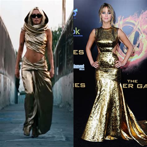 Miley Cyrus And Jennifer Lawrence Gold Dresses PS Fashion