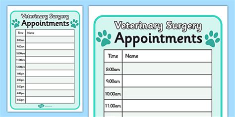 Vets Surgery Pet Appointments Form - Vets, vet, vet role play