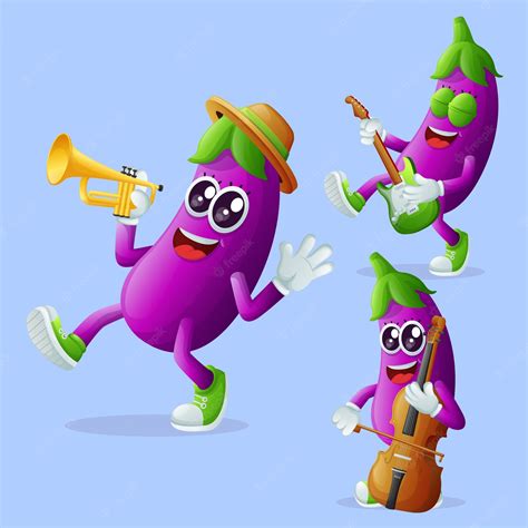 Premium Vector Cute Eggplant Characters Playing Musical Instruments