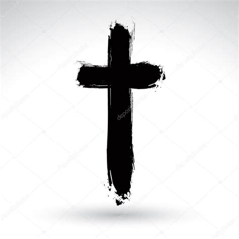 Hand Drawn Black Grunge Cross Icon Simple Christian Cross Sign Stock