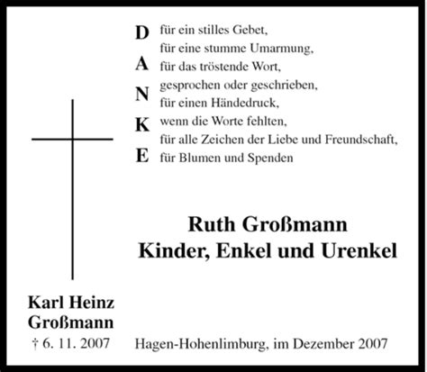 Traueranzeigen von Karl Heinz Großmann Trauer in NRW de