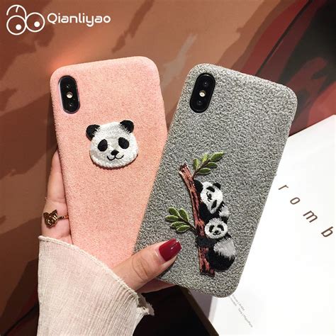 Qianliyao Embroidered Panda Phone Case For Iphone 6 6s 8 7 Plus Case