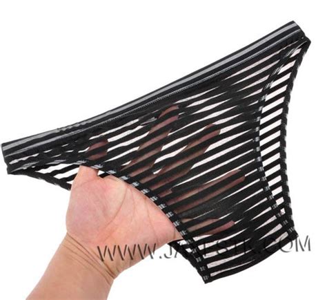 Men S See Through Striped Mesh Briefs Underwear Flat Front Underpants Spun Yarn Bikini Briefs