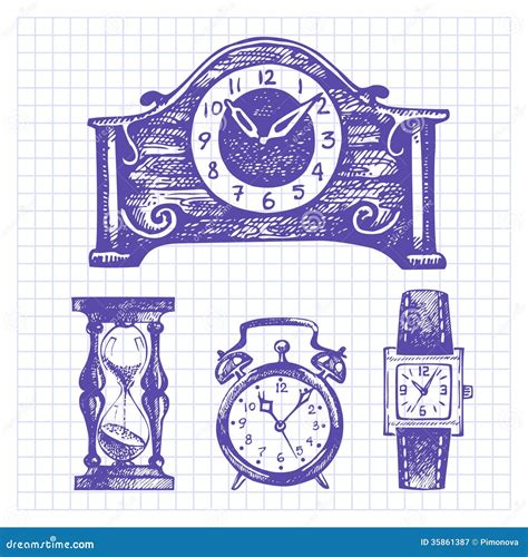 Hand Drawn Set Of Clocks And Watches Stock Vector Illustration Of