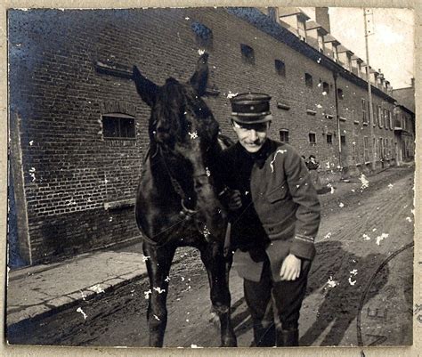 French soldier Raoul Berthelé posing with his horse in Saleux France