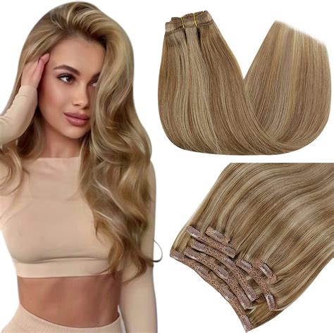 Amazon Runature Blonde Extensions Clip In Human Hair Dark Blonde