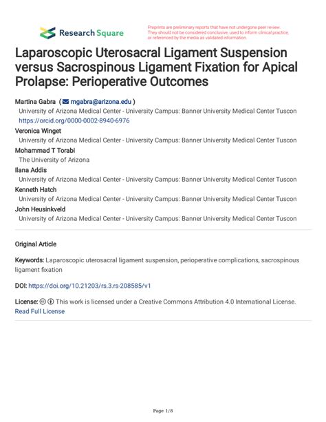 Pdf Laparoscopic Uterosacral Ligament Suspension Versus Sacrospinous