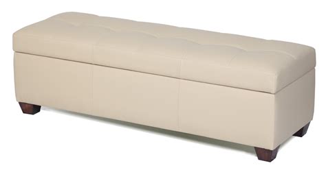 King Size Genuine Leather Storage Bench In Bone Color Tufted Ottoman