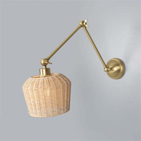 Manila Rattan Adjustable Wall Light 20cm Satin Brass Sustainable