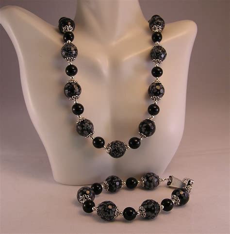 Obsidian Jewelry Set Snowflake Obsidian by CathysCraftyDesigns