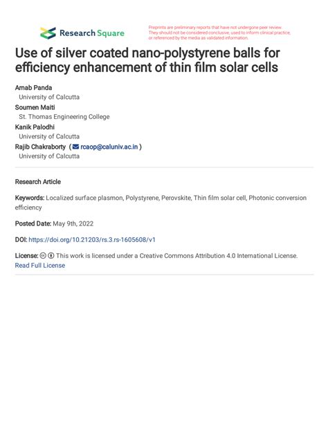 PDF Use Of Silver Coated Nano Polystyrene Balls For Efficiency