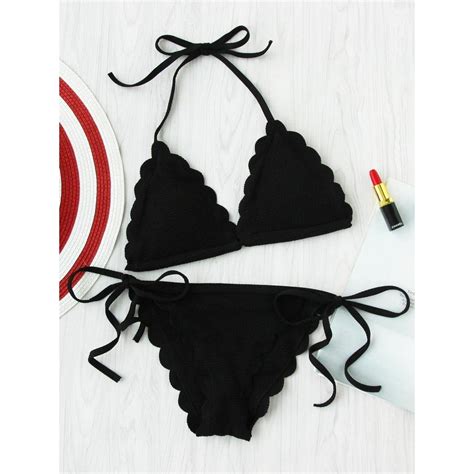 Scalloped Trim Side Tie Bikini Set In 2020 Tie Bikini Set Tie Bikini