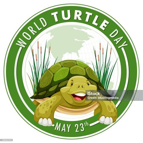 Happy Turtle Graphic For World Turtle Day Event Stock Illustration