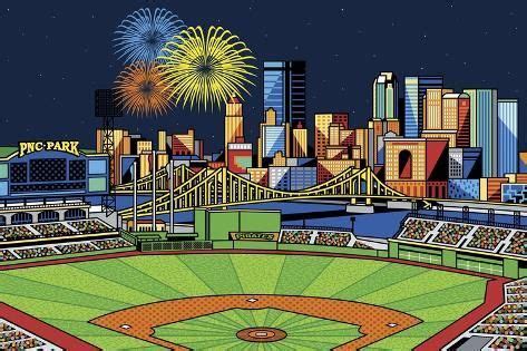 'PNC Park Fireworks Pittsburgh' Giclee Print - Ron Magnes | Art.com