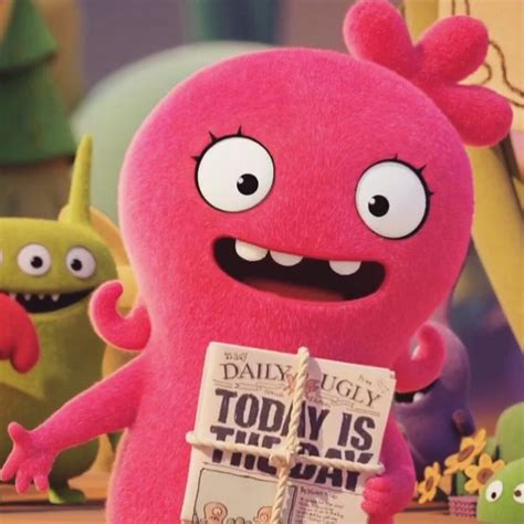 A Pink Stuffed Animal Holding A Newspaper In Front Of Other Cartoon