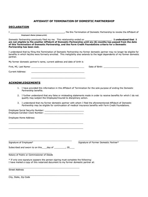 Fillable Online Affidavit Of Termination Of Domestic Partnership