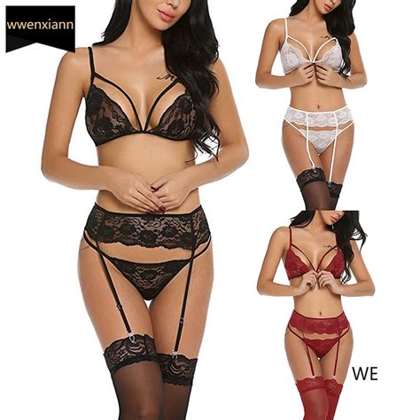 3 Piece Sexy Underwear Set Pajama Set Bikini Bra THONG Women S Stockings And Garters