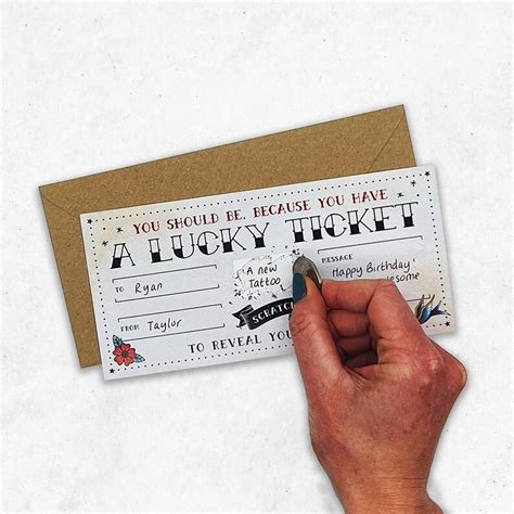 Scratch Reveal Lucky Ticket Diy Surprise T Card Tattoo Etsy