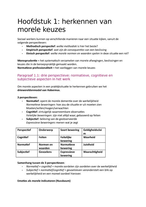 Samenvatting Ethiek 2 Hoofdstuk 1 Herkennen Van Morele Keuzes