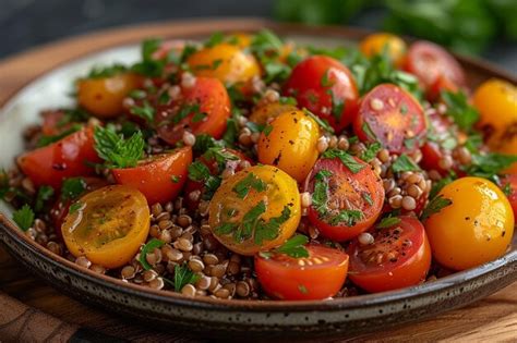 Premium Photo Buckwheat Salad With Cherry Tomatoes