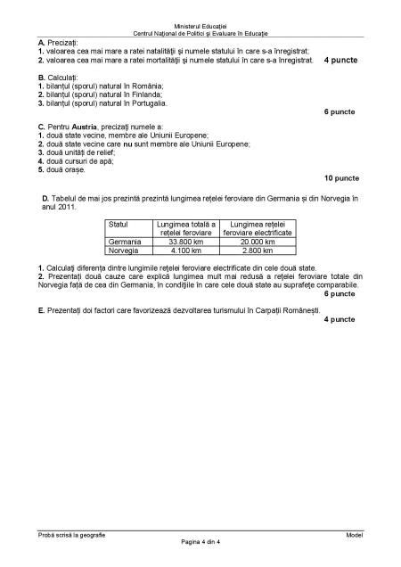 Bacalaureat Modele De Subiecte I Bareme Geografie