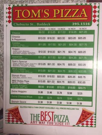 Menu August Picture Of Tom S Pizza Baddeck Tripadvisor