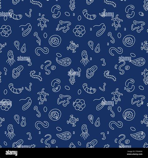 Microbes Bioengineering Vector Concept Thin Line Blue Seamless Pattern