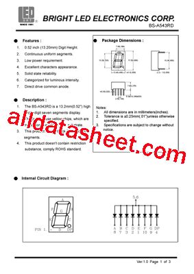 Bs A Rd Datasheet Pdf Bright Led Electronics Corp