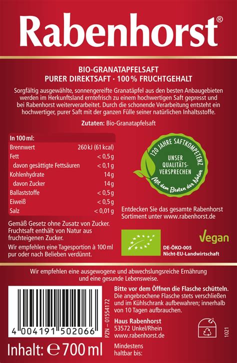 Rabenhorst Granatapfel Muttersaft Bio 6er Pack 6 X 700 Ml