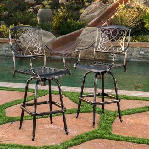 Noble House Cheney Swivel Aluminum Balcony Height Outdoor Bar Stool 2