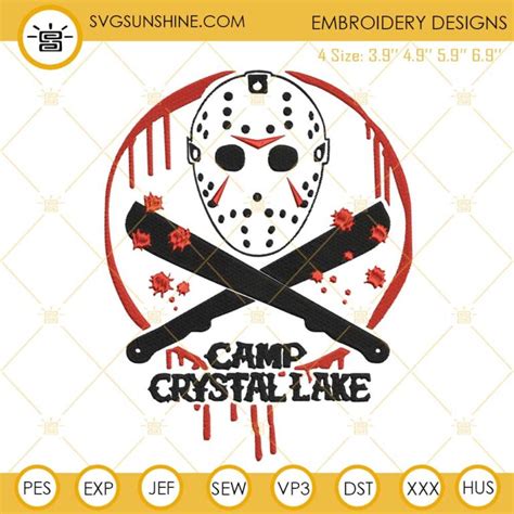 Jason Voorhees Embroidery Designs Camp Crystal Lake Friday The 13th