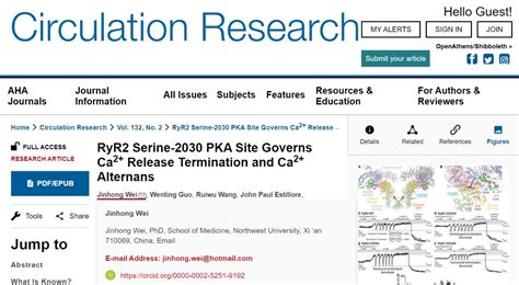 医学院教师魏金红在心血管领域顶级期刊 Circulation Research上发表重要研究成果 西北大学 医学院