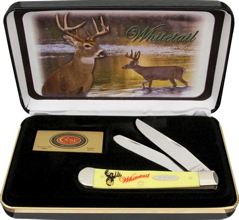 Cawtd Case Cutlery Whitetail Deer Trapper Pocket Knife Yellow Synthetic