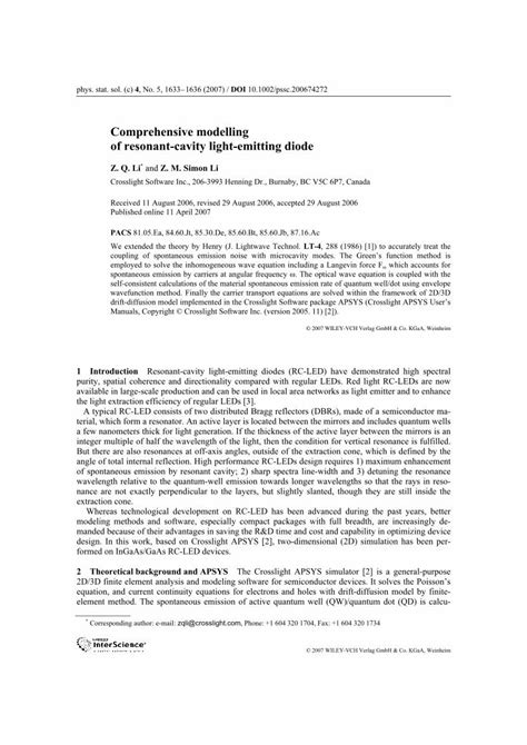 PDF Comprehensive Modelling Of Resonant Cavity Light Emitting Diode