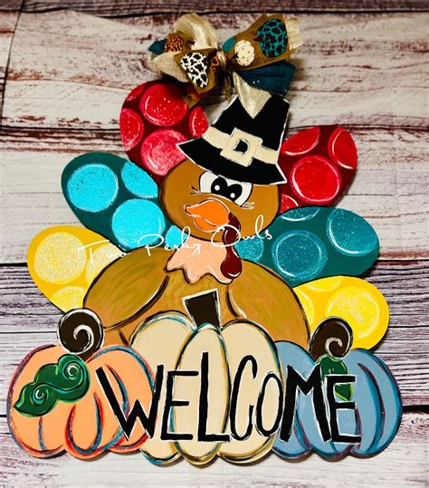 Turkey With Pumpkins Door Hanger Turkey Door Hangers Thanksgiving Door