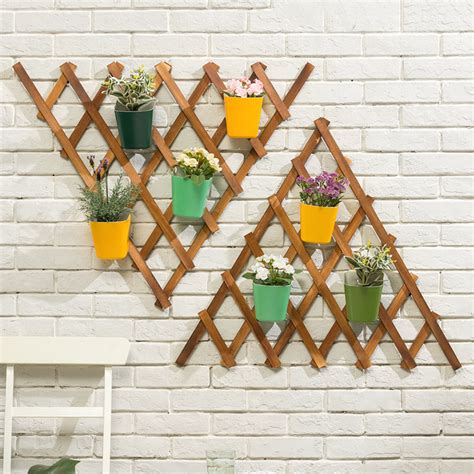 Wall Hanging Flower Pot Shelf Plant Stand Grid Back Wooden Home Garden