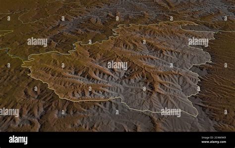 Zoom In On Quthing District Of Lesotho Outlined Oblique Perspective