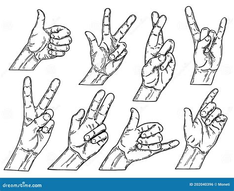 Vector Set Of Hands And Gestures Hands Sketch Outline Illustration