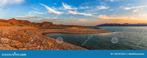 Panoramic View Of The Lake Mead At Dusk Nevada Stock Image Image Of