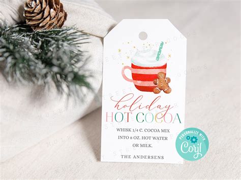 Printable Holiday Hot Cocoa Gift Tag Editable Holiday Hot Etsy