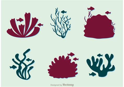 Silhouette Coral Reef And Fish Vector Pack 86021 Vector Art at Vecteezy