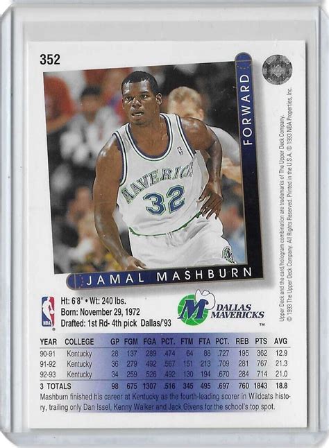 1993 94 Upper Deck Basketball Jamal Mashburn Rookie Card 352 Dallas