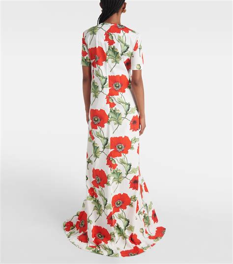 Embellished Floral Cotton Poplin Gown In Multicoloured Oscar De La